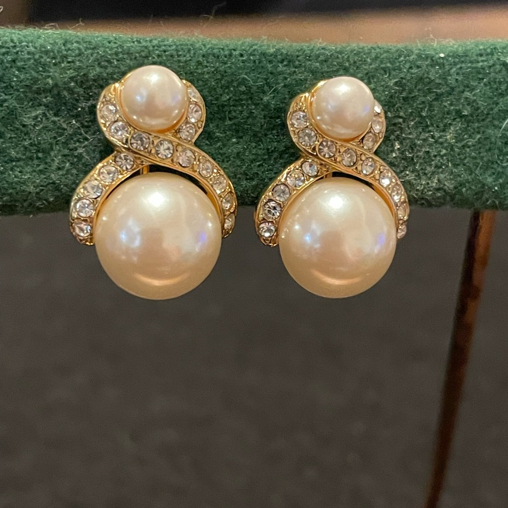 Marcella Gold and Cream Pearl Earrings with Sparkling Accents